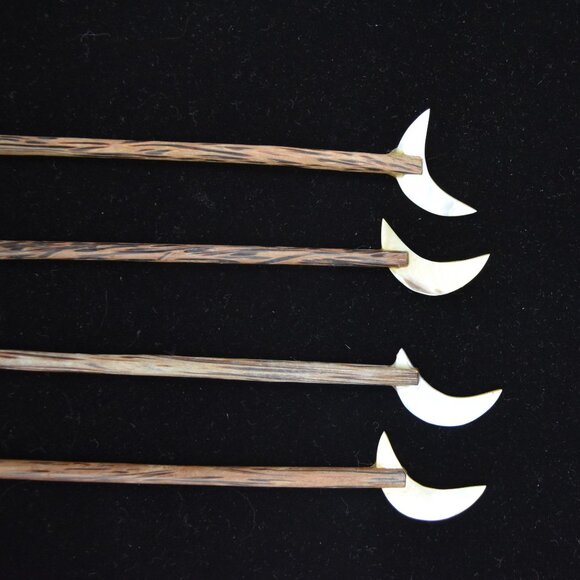 Handmade Spoons Set of 4 Mother of Pearl Long Wood Handles Ice Tea Spoon - Picture 5 of 5